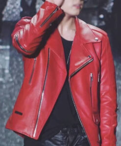 BTS Jungkook Red Leather Jacket