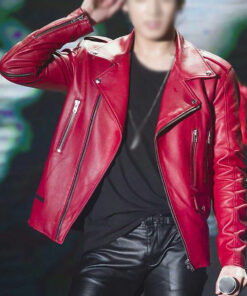 BTS Jungkook Red Leather Jacket
