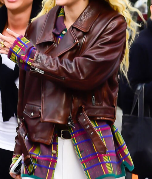 Gigi Hadid Brown Leather Jacket