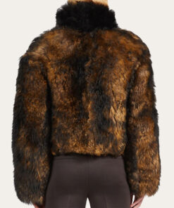 Hailey Bieber Brown Fur Jacket