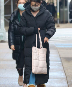 Selena Gomez Black Puffer Trench Coat