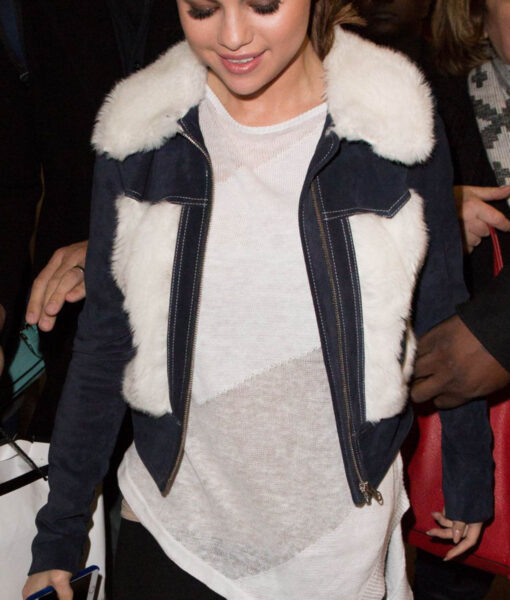 Selena Gomez Blue Fur Jacket