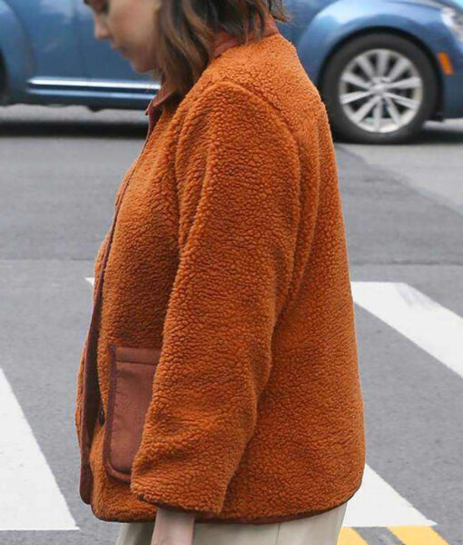 Selena Gomez Orange Shearling Jacket