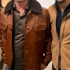 Art Exhibit LA Brad Pitt Brown Shearling Leather Jacket