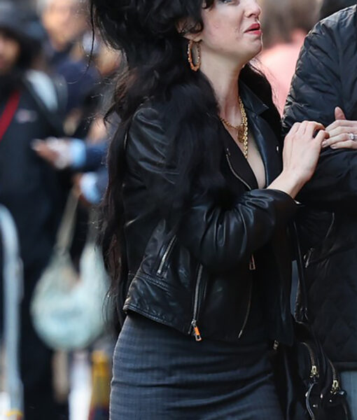 Back To Black Marisa Abela Amy Winehouse Black Double Rider Leather Jacket