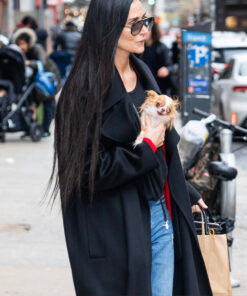Demi Moore Black Belted Wool Coat