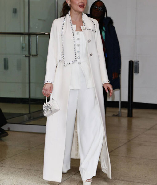 Drew Barrymore Show Lucy Hale White Long Coat