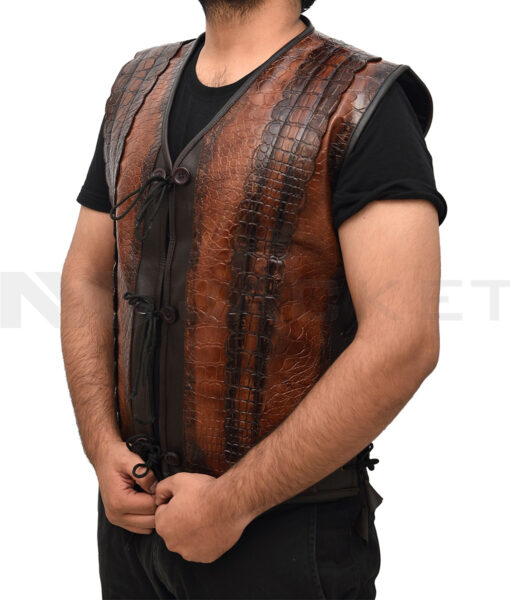 Dundee Crocodile Brown Leather Vest - Clearance Sale