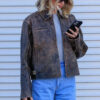 Elsa Hosk Brown Distressed Leather Jacket