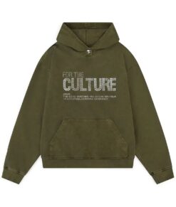 For The Culture Green Hoodie - For The Culture Rhinestone Hoodie | Men's Leather Hoodie - Front VIew