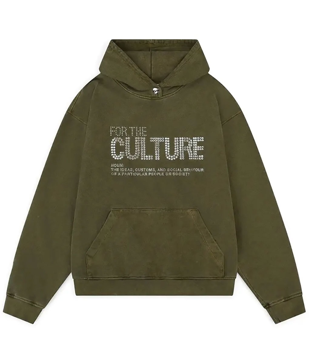 For The Culture Green Hoodie - For The Culture Rhinestone Hoodie | Men's Leather Hoodie - Front VIew