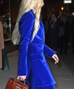 Gigi Hadid Blue Velvet Coat