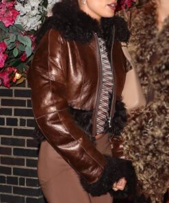 Hailey Bieber Brown Leather Jacket