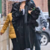 Irina Shayk Black Oversized Long Leather Coat