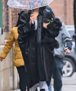 Irina Shayk Black Oversized Long Leather Coat