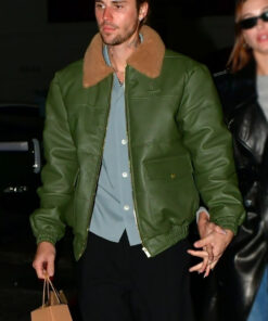 Justin Bieber Green Leather Aviator Jacket