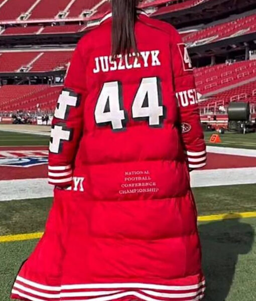 Kansas City Chiefs AFC Game Kristin Juszczyk 49ers Red Long Puffer Coat