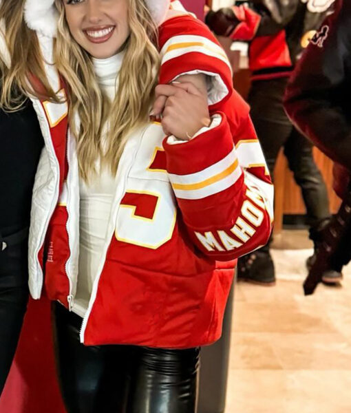 Kansas City Chiefs Brittany Mahomes Kristin Juszczyk Designed Red Puffer Jacket