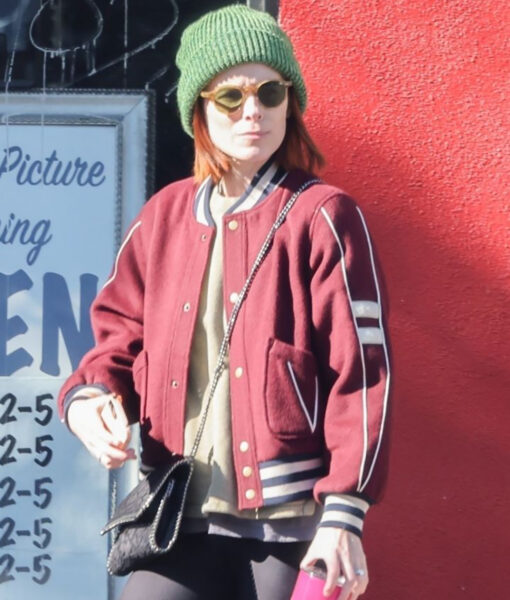 Kate Mara Red Varsity Jacket