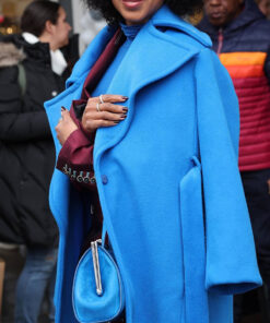 Kerry Washington Blue Wool Long Coat