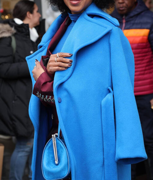 Kerry Washington Blue Wool Long Coat