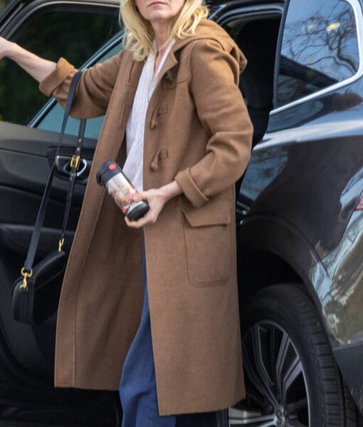 Kirsten Dunst Brown Hooded Long Coat