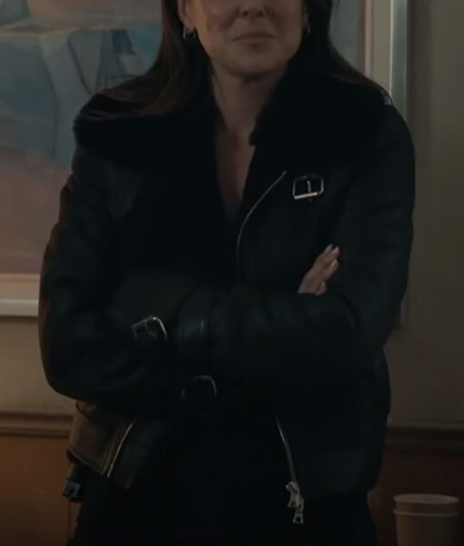 Reacher Serinda Swan Black Jacket - Reacher Karla Dixon Black Leather Aviator Jacket