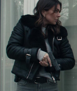 Reacher Serinda Swan Black Jacket - Black Aviator Jacket Womens