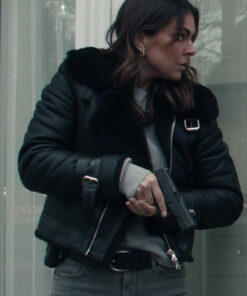Reacher Serinda Swan Black Jacket - Reacher Karla Dixon Black Leather Aviator Jacket