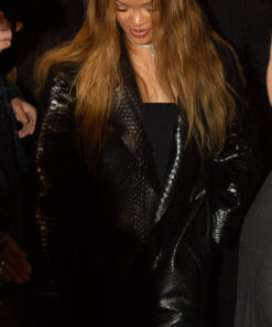 Rihanna Textured Black Leather Jumpsuit