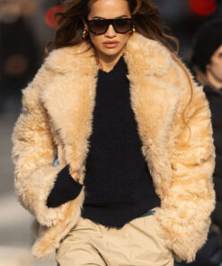 Rita Ora Brown Fluffy Fur Jacket