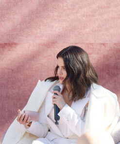 Selena Gomez White Long Coat