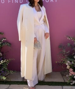 Selena Gomez White Coat - Selena Gomez Long Coat | Women's Wool Long Coat - Front VIew