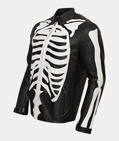 Skeleton Print Cafe Racer Black Jacket