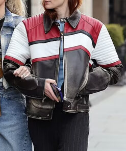 Sophie Turner White Leather Biker Jacket