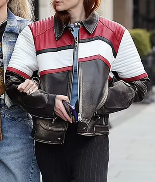 Sophie Turner White Leather Biker Jacket