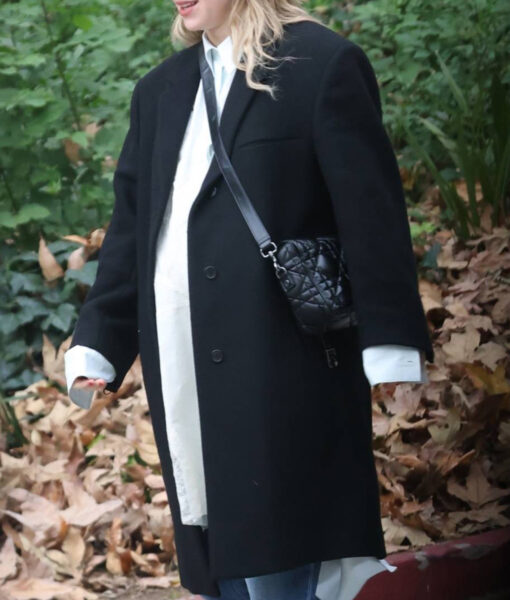 Suki Waterhouse Black Wool Long Coat