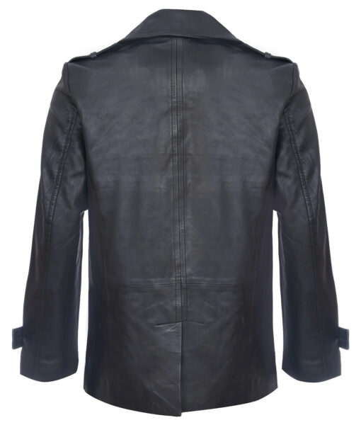 Taken Liam Neeson Black Leather Pea Coat - Taken Bryan Mills Black Leather Pea Coat