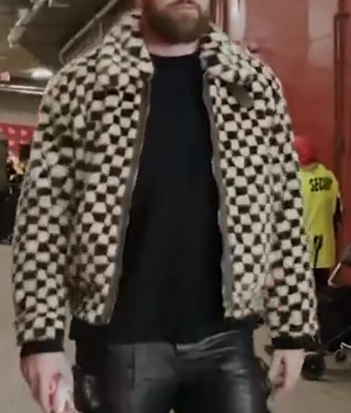Travis Kelce Checkered Fur Jacket