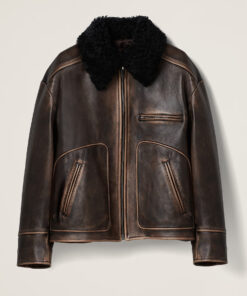 Veronica Ferraro Shearling Brown Leather Cropped Aviator Jacket