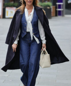 Amanda Holden Womens Navy Blue Long Coat - Womens Navy Blue Long Coat - Front View3