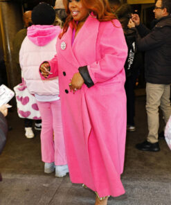 Amber Riley Womens Pink Wool Coat - Womens Pink Wool Coat - Side View2