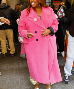 Amber Riley Womens Pink Wool Coat - Womens Pink Wool Coat - Front View