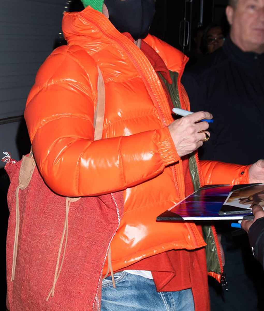 Brad Pitt Wolves 2024 Orange Puffer Jacket - Brad Pitt Wolves 2024 - Men's Orange Puffer Jacket - side view