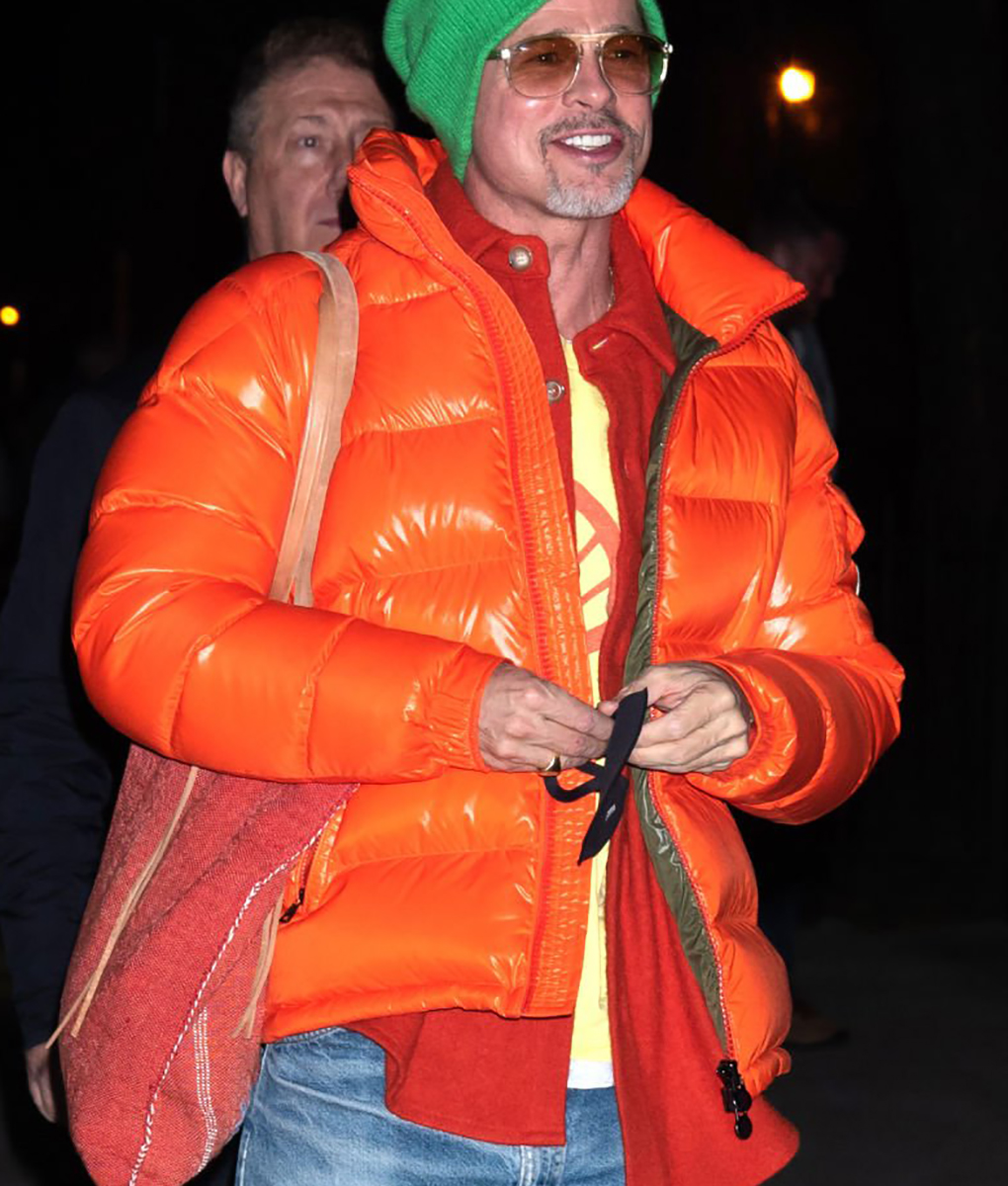 Brad Pitt Wolves 2024 Orange Puffer Jacket - Brad Pitt Wolves 2024 - Men's Orange Puffer Jacket - Front view2