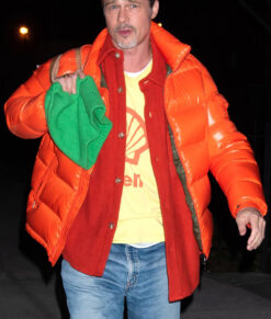 Brad Pitt Wolves 2024 Orange Puffer Jacket - Brad Pitt Wolves 2024 - Men's Orange Puffer Jacket - Front view