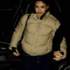 Camila Mendes Beige Puffer Jacket - Camila Mendes in New York - Women's Beige Puffer Jacket - Front View