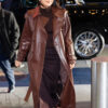 Camila Mendes Brown Leather Coat - Women's Black Trench Coat - Front View
