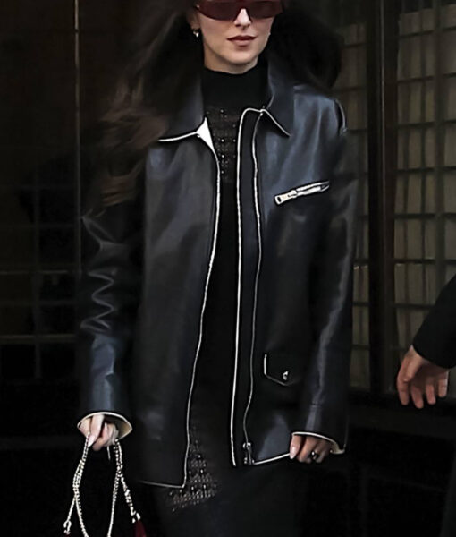 Dakota Johnson Black Leather Jacket - Dakota Johnson In New York - Women's Black Leather Jacket - Front View