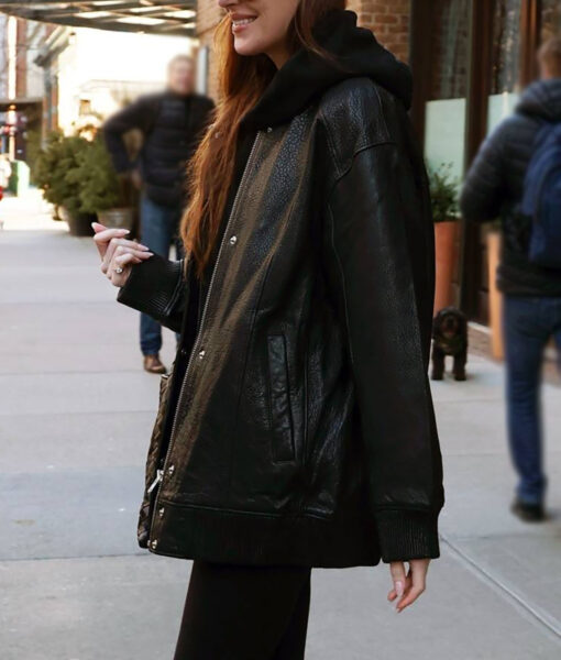Dakota Johnson Black Leather Jacket - Dakota Johnson In New York - Women's Black Leather Jacket - Side View3